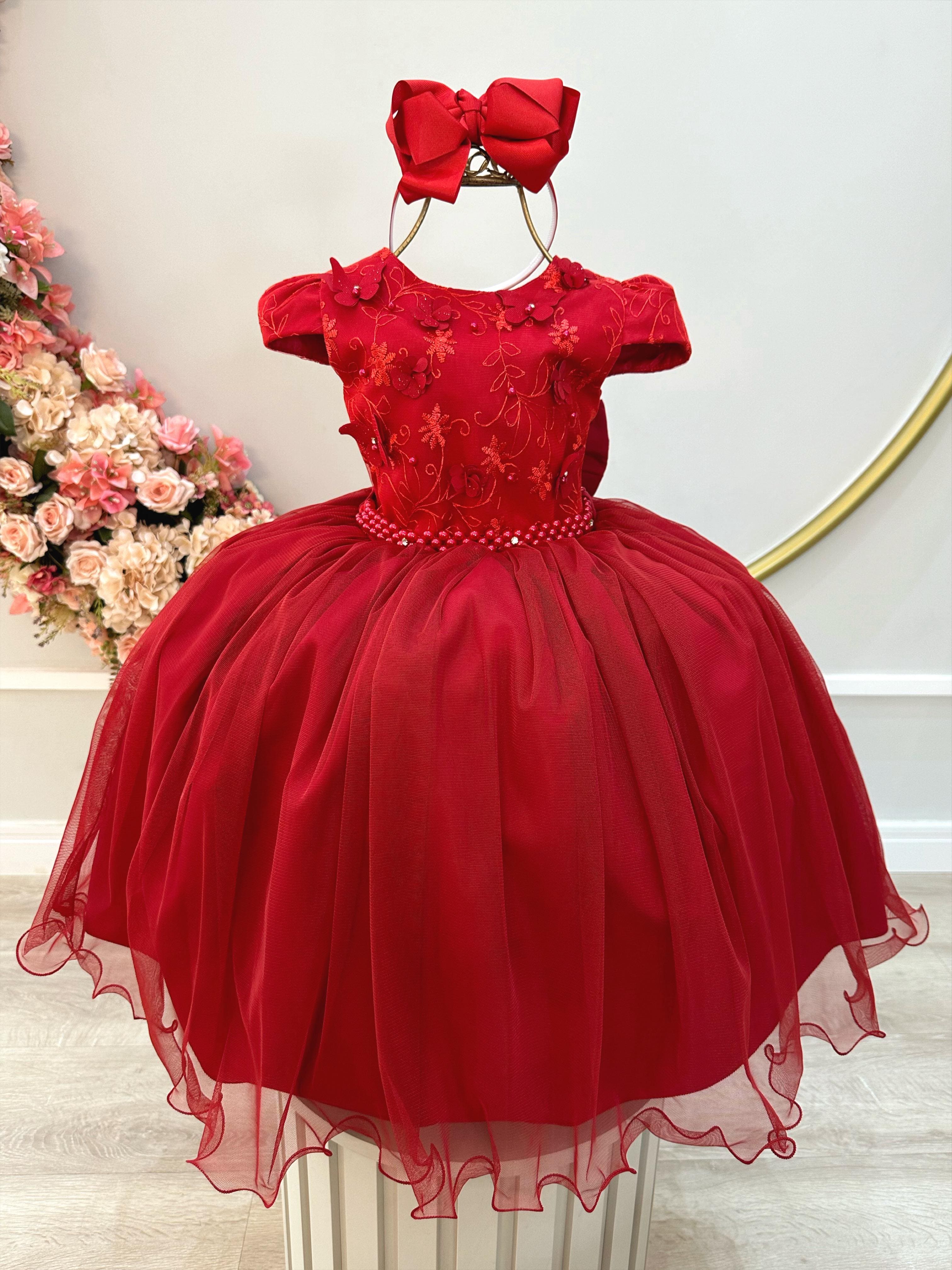 Vestido de Festa Infantil Vermelho Coração