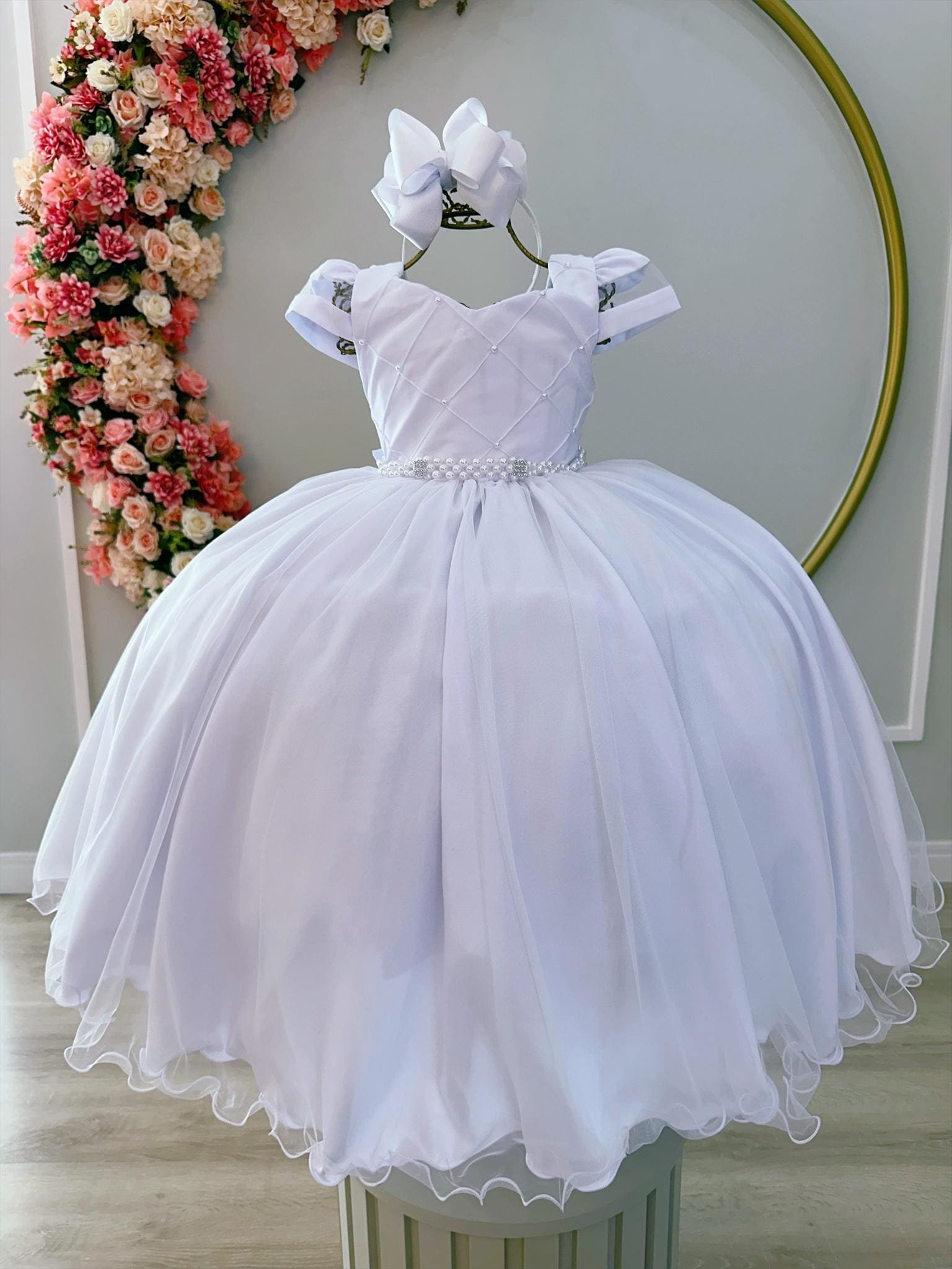 Vestido Festa Infantil Branco Longo Dama