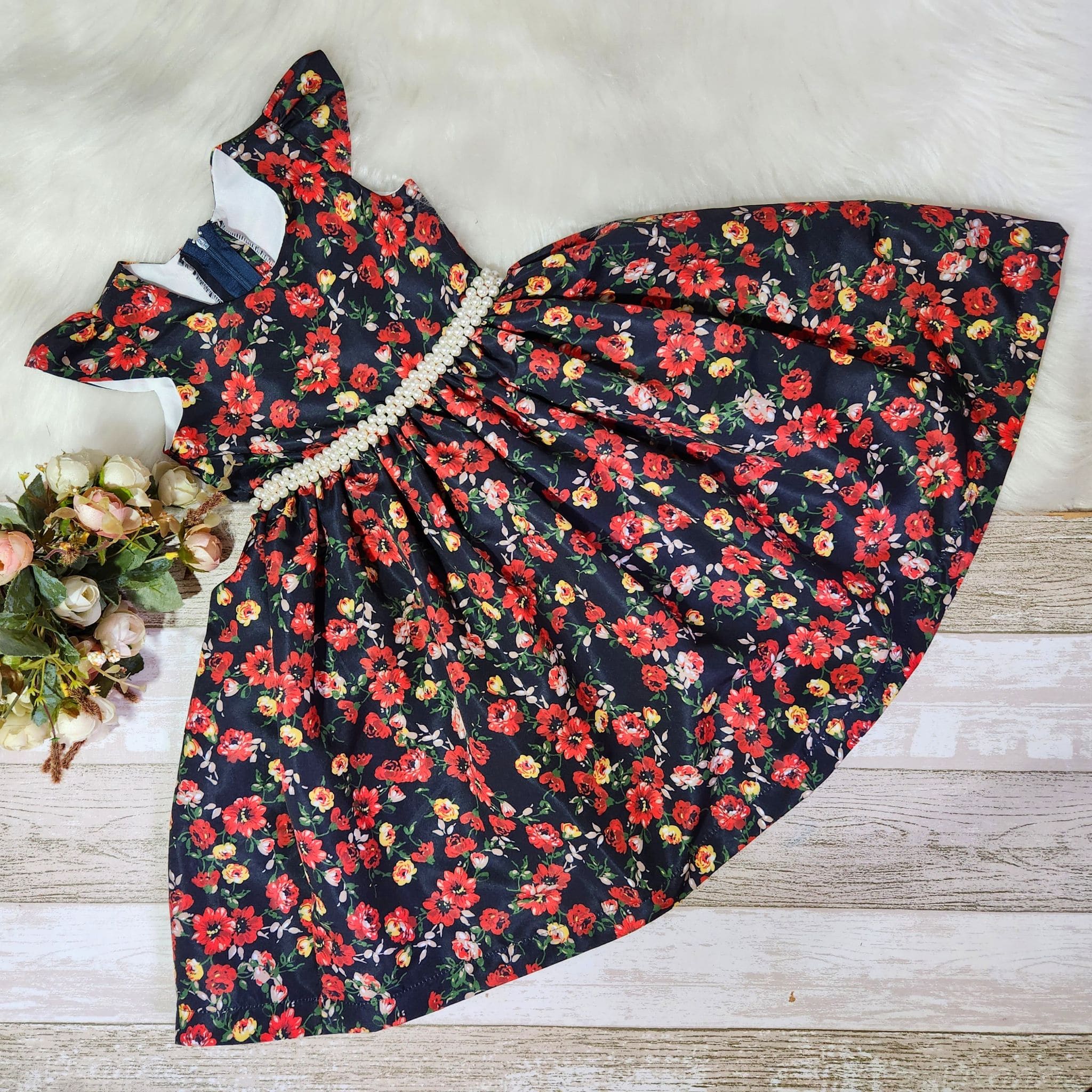 VESTIDO INFANTIL CASUAL FLORAL PRETO