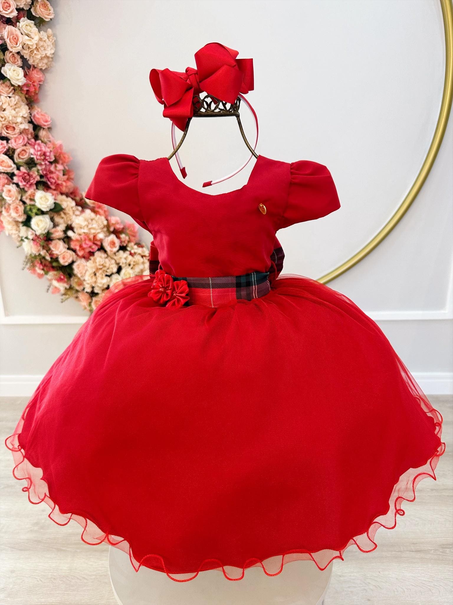 Vestido Infantil para Festas Vermelho Xadrez