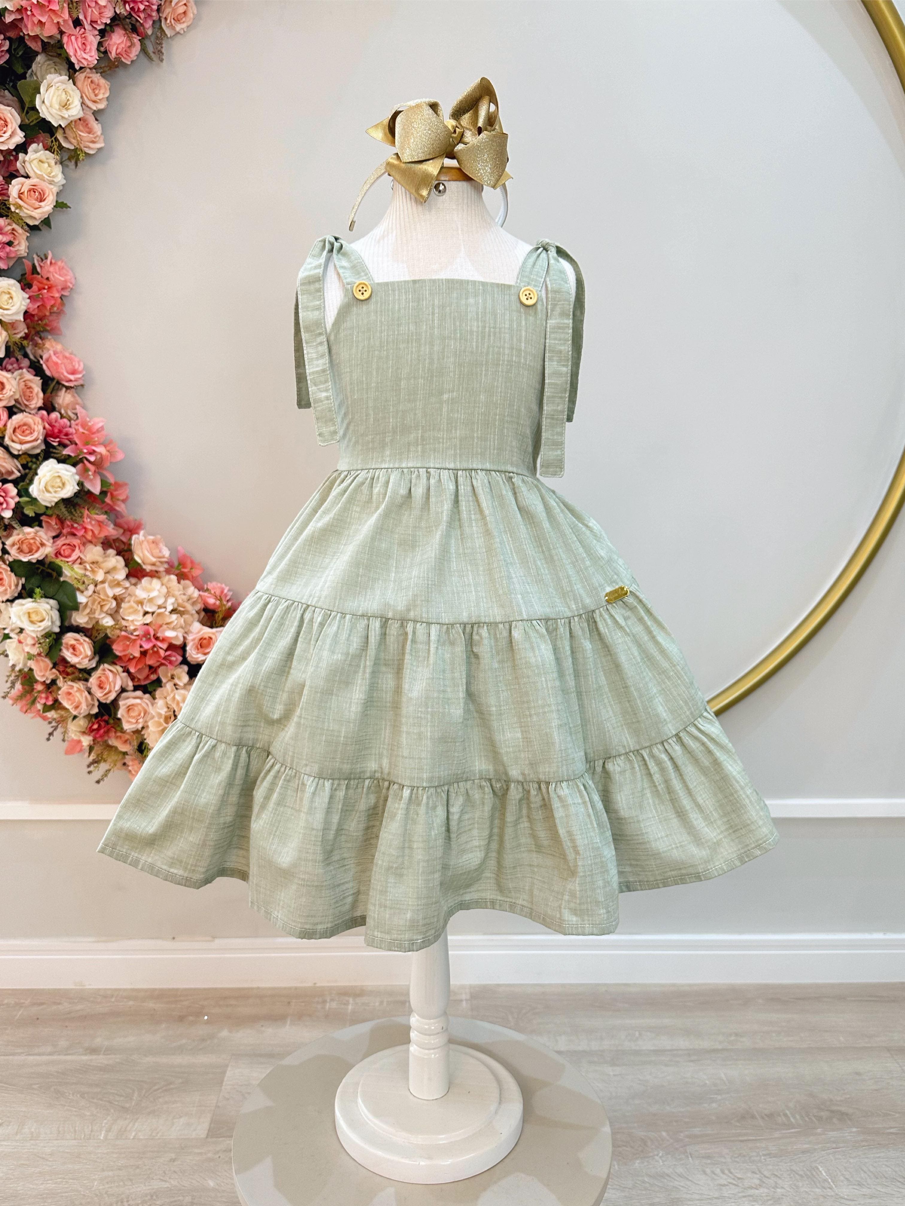 Vestido Infantil Verde Boho Princesa