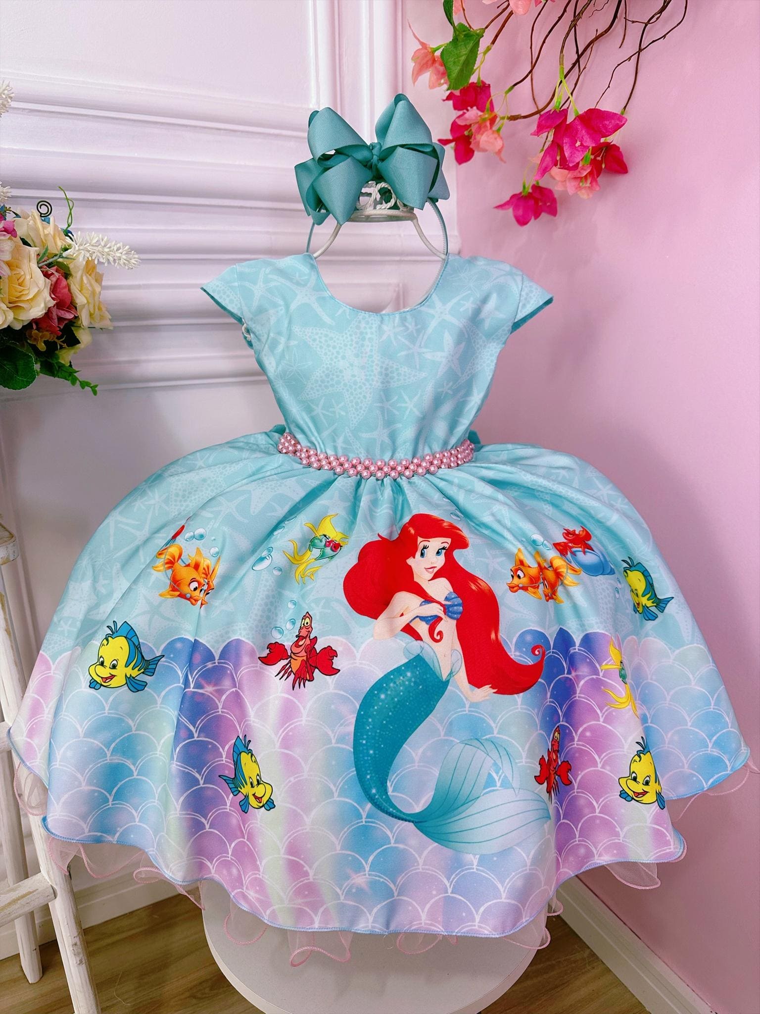 Vestido Infantil Compatível com Pequena Sereia Ariel