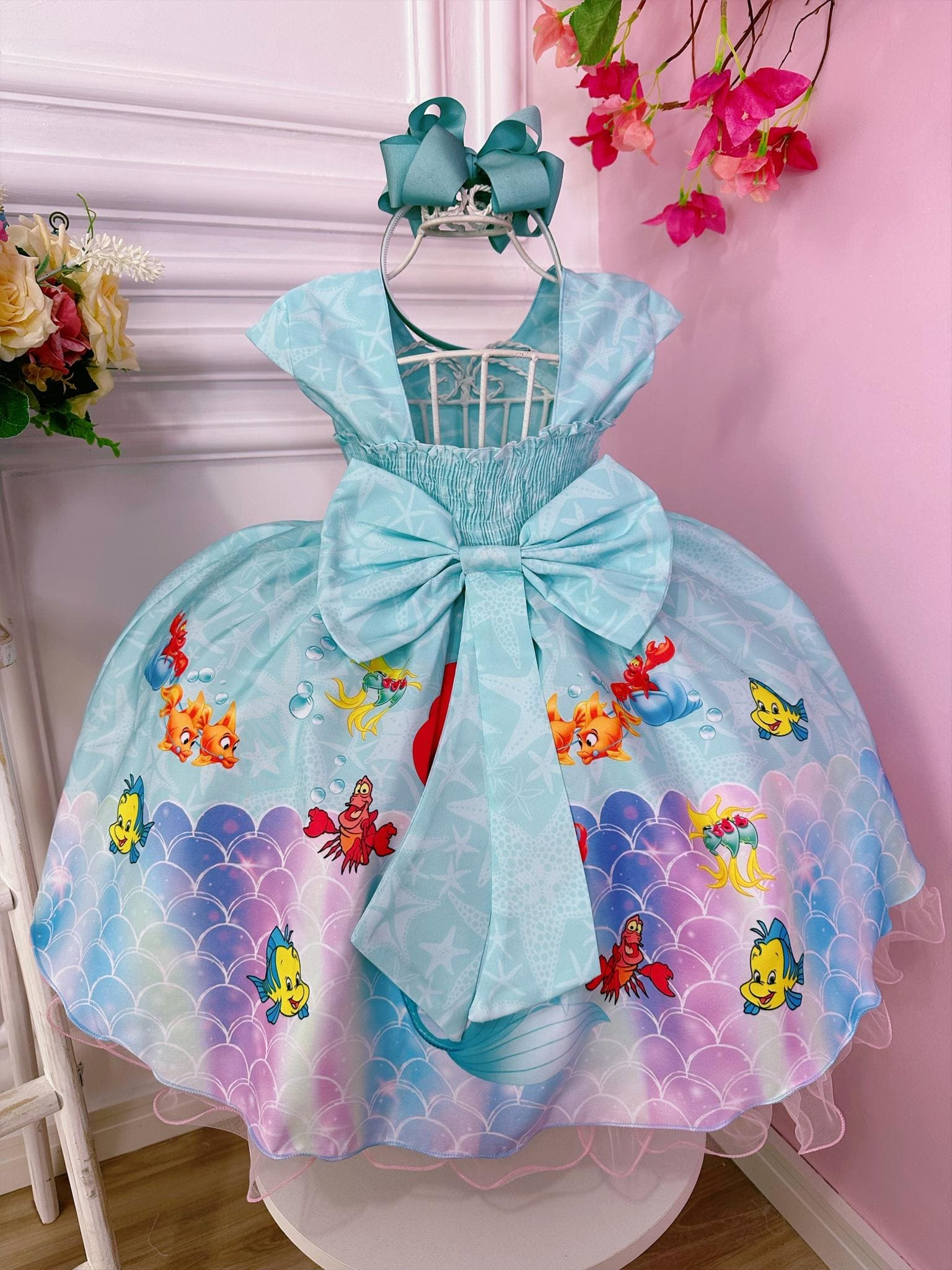 Fantasia de sereia para meninas, vestido infantil de ariel, conjunto
