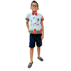 Camisa Infantil Branca Com Botões e Gravatinha Aquarela Formatura ABC