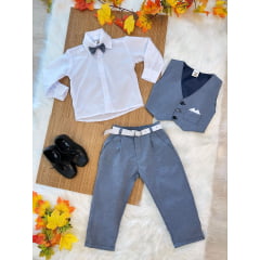 Conjunto Social Colete Gravata Calça Cinza e Camisa Branca