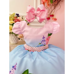 Vestido Infantil Floral Azul Rosa Princesa