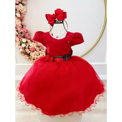 Vestido Infantil para Festas Vermelho Xadrez