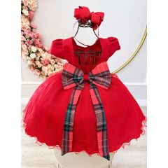 Vestido Infantil para Festas Vermelho Xadrez