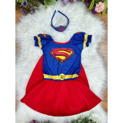 Vestido Menina Festa Fantasia Infantil Supergirl Com Tiara Festas