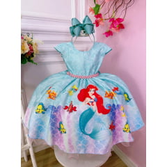 Vestido Infantil Compatível com Pequena Sereia Ariel