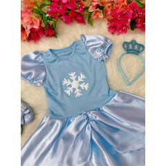 Fantasia Infantil Frozen Elsa Anna Princesas C/ Tiara Festas