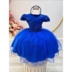 Vestido de Festa Infantil Azul Royal Tule Sobreposto