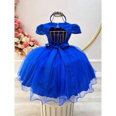Vestido de Festa Infantil Azul Royal Tule Sobreposto