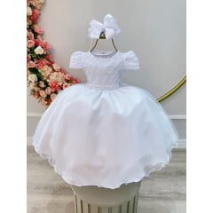 Vestido de Festa Infantil Branco Detalhe Nervura Luxo