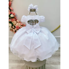 Vestido de Festa Infantil Branco Detalhe Nervura Luxo