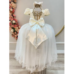 Vestido de Festa Infantil Branco Marfim Detalhe Nervura Luxo