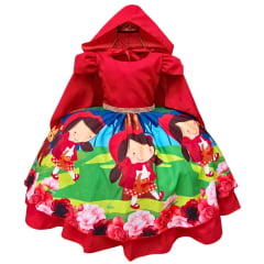 Vestido de Festa Infantil Chapeuzinho Vermelho + Capuz de BRINDE