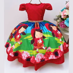 Vestido de Festa Infantil Chapeuzinho Vermelho + Capuz de BRINDE