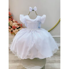 Vestido de Festa Infantil Compatível Batismo Daminha Branco