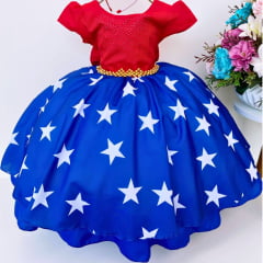 Vestido de Festa Infantil Compatível com Mulher Maravilha