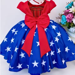 Vestido de Festa Infantil Compatível com Mulher Maravilha