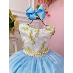 Vestido de Festa Infantil Longo Azul Dourado