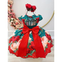 Vestido de Festa Infantil Natal Floral