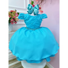 Vestido de Festa Infantil Nervura Azul Tiffany