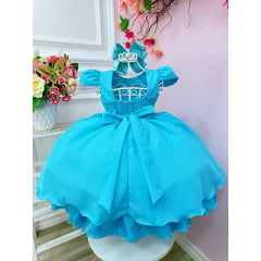 Vestido de Festa Infantil Nervura Azul Tiffany