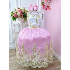 Vestido de Festa Infantil Rosa Dourado Longo