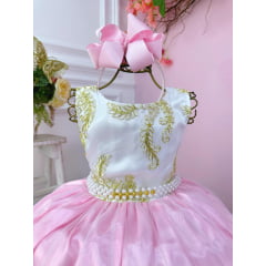 Vestido de Festa Infantil Rosa Dourado Longo