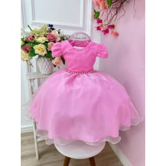 Vestido de Festa Infantil Rosa Tule Sobreposto