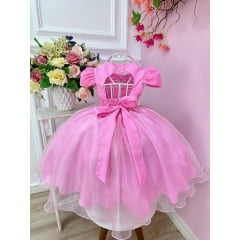 Vestido de Festa Infantil Rosa Tule Sobreposto