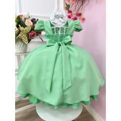 Vestido de Festa Infantil Verde Menta Nervura Perola