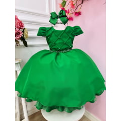 Vestido de Festa Infantil Verde Nervura