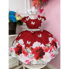 Vestido de Festa Infantil Vermelho Borboleta