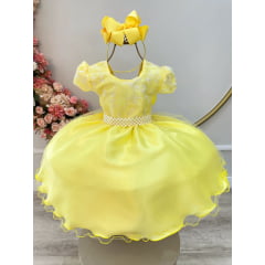 Vestido Festa Infantil Amarelo Renda