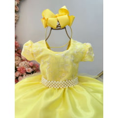 Vestido Festa Infantil Amarelo Renda