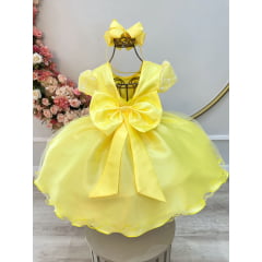 Vestido Festa Infantil Amarelo Renda