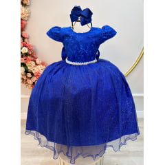 Vestido Festa Infantil Azul Cinderela Luxo Longo