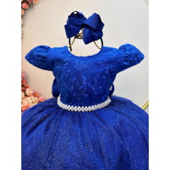 Vestido Festa Infantil Azul Cinderela Luxo Longo