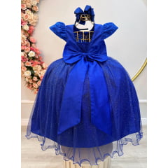 Vestido Festa Infantil Azul Cinderela Luxo Longo