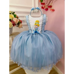 Vestido Festa Infantil Azul Cinderela Luxo