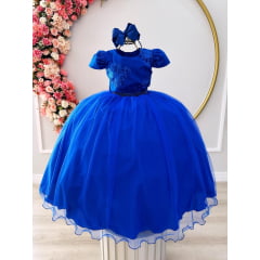 Vestido Festa Infantil Azul Cinderela Luxo Longo