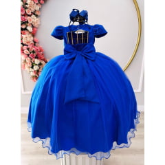 Vestido Festa Infantil Azul Cinderela Luxo Longo