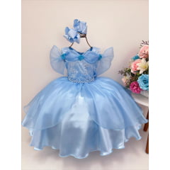 Vestido Festa Infantil Azul Princesa Cinderela