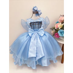 Vestido Festa Infantil Azul Princesa Cinderela Frozen