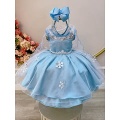 Vestido Festa Infantil Classico Frozen com Capa