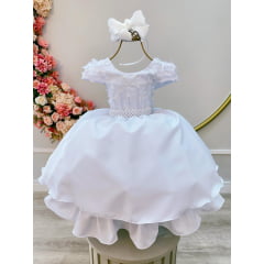 Vestido Infantil Branco Borboleta Batismo Dama