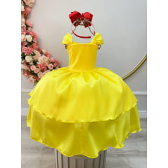 Vestido Fantasia Infantil Bela e a Fera Amarelo Com Renda Dourada